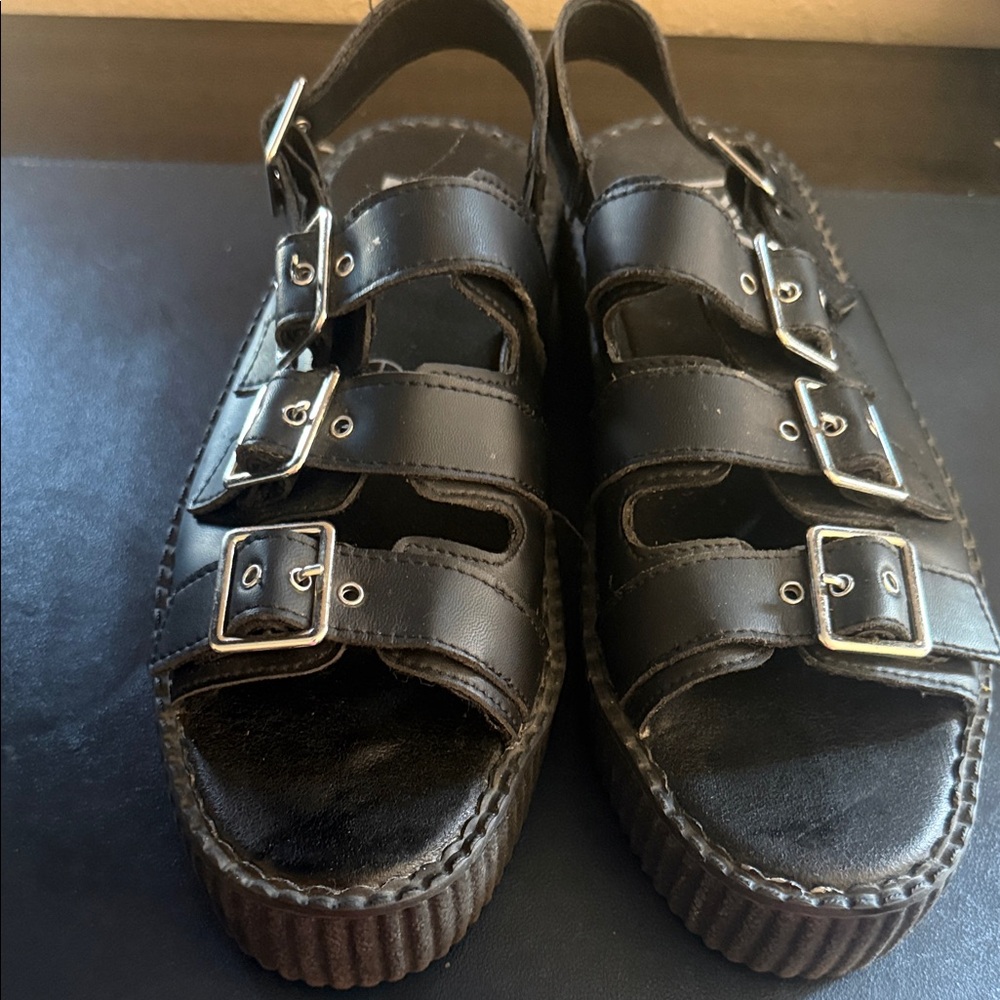 T.U.K Black Buckle Sandals